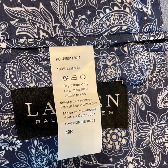 Lauren Ralph Lauren Linen Blazer Sz XL 48R Blue Classic Old Money Single Breast - Picture 13 of 15